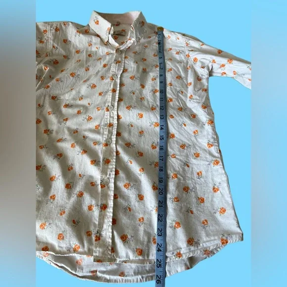 S Magic Men’s Collared Dress Shirt w/ orange floral pattern Medium (Slim) EUC - Picture 5 of 8